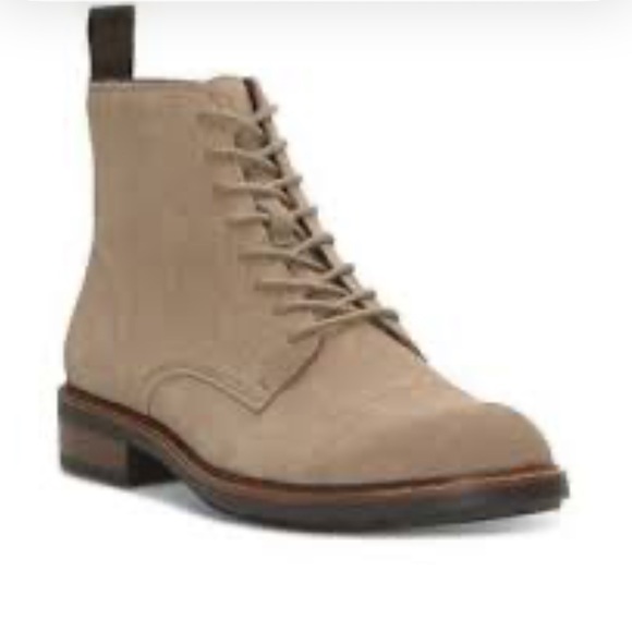 VINCE CAMUTO Mens Beige Front Heel Pull-Tab Ferko Cap Leather Boots  8.5 New - Picture 1 of 7